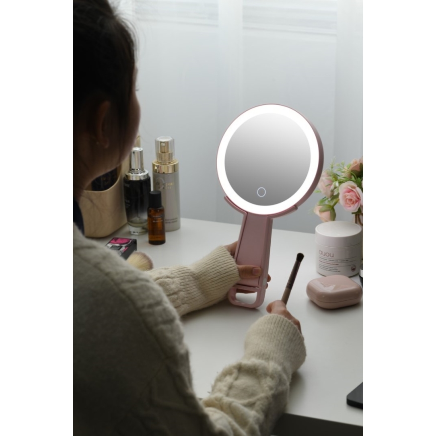 Immax 09102L - LED+CCT ściemnialne lustro kosmetyczne SWEET LED/3W/5V różowe
