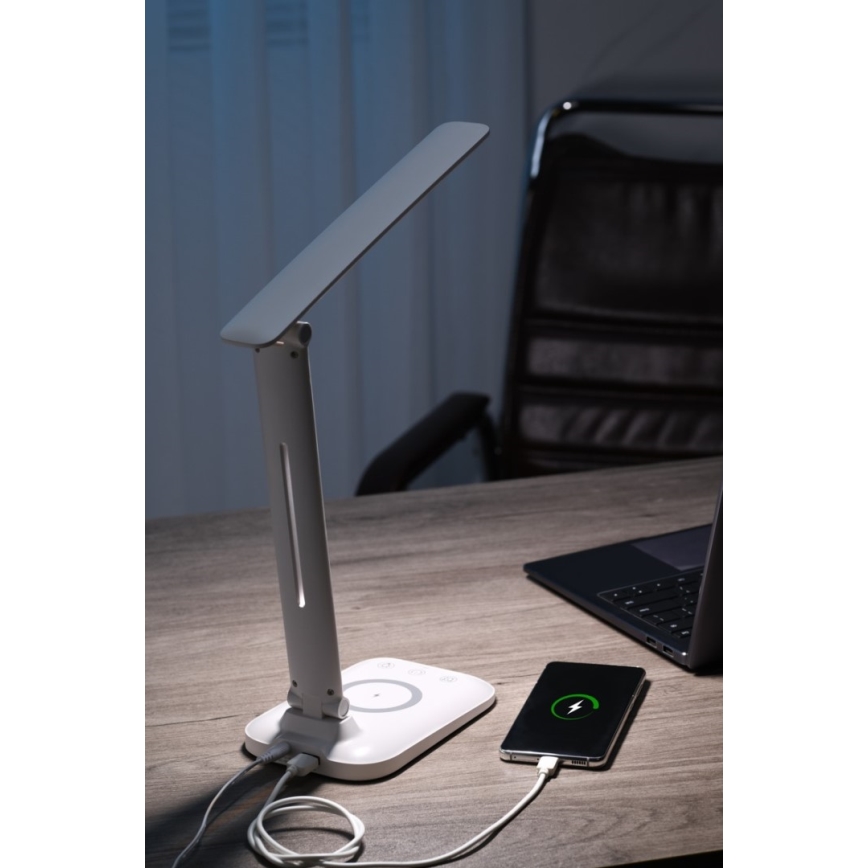 LED ściemnialna lampa biurkowa z bezprzewodowym ładowaniem QI i USB LUMI LED/7W/230V biała