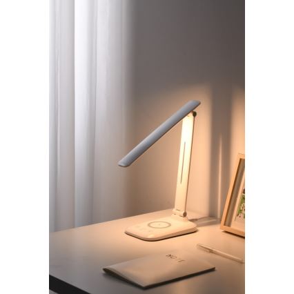LED ściemnialna lampa biurkowa z bezprzewodowym ładowaniem QI i USB LUMI LED/7W/230V biała