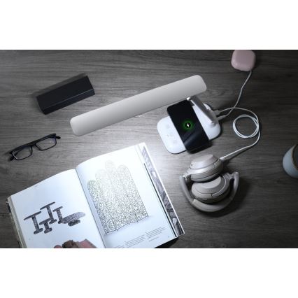 LED ściemnialna lampa biurkowa z bezprzewodowym ładowaniem QI i USB LUMI LED/7W/230V biała