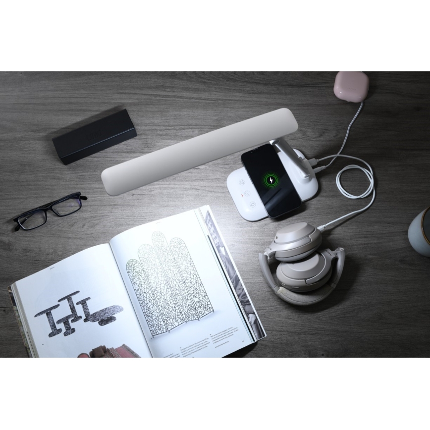 LED ściemnialna lampa biurkowa z bezprzewodowym ładowaniem QI i USB LUMI LED/7W/230V biała