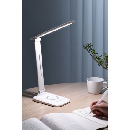 LED ściemnialna lampa biurkowa z bezprzewodowym ładowaniem QI i USB LUMI LED/7W/230V biała