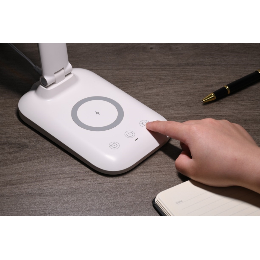 LED ściemnialna lampa biurkowa z bezprzewodowym ładowaniem QI i USB LUMI LED/7W/230V biała