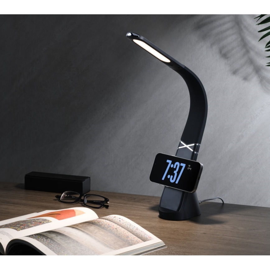 LED Lampa biurkowa z funkcją ściemniania i bezprzewodowym ładowaniem MAGIC LED/5W/230V czarna