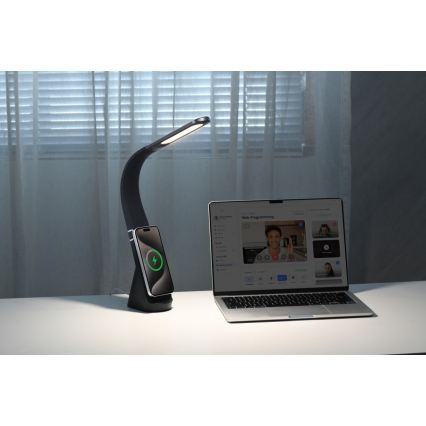 LED Lampa biurkowa z funkcją ściemniania i bezprzewodowym ładowaniem MAGIC LED/5W/230V czarna