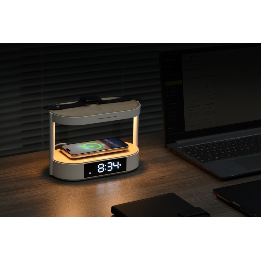 LED ściemnialna lampka biurkowa z budzikiem i ładowaniem TRIPLE DOCK LED/1,5W/5V