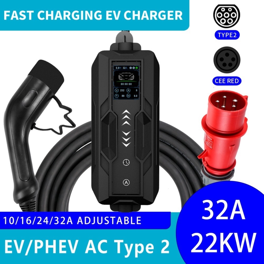 Immax - EV stacja ładowania samochodów elektrycznych AC Type 2 32A/380V 22kW 5m + pokrowiec