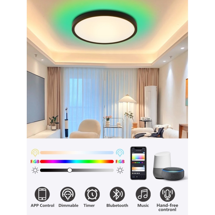 Immax NEO 07166-B40 - LED RGB+CCT Plafon ściemnialny NEO LITE TUDO LED/50W/230V Wi-Fi Tuya czarne + Pilot zdalnego sterowania