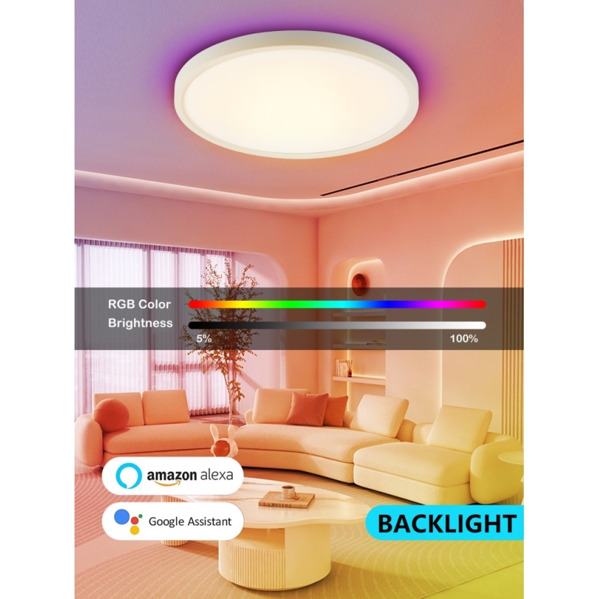 Immax NEO 07169-W60 - LED RGB+CCT Plafon ściemnialny NEO LITE TUDO 65W/230V 2700-6500K Wi-Fi Tuya + zdalne sterowanie biały