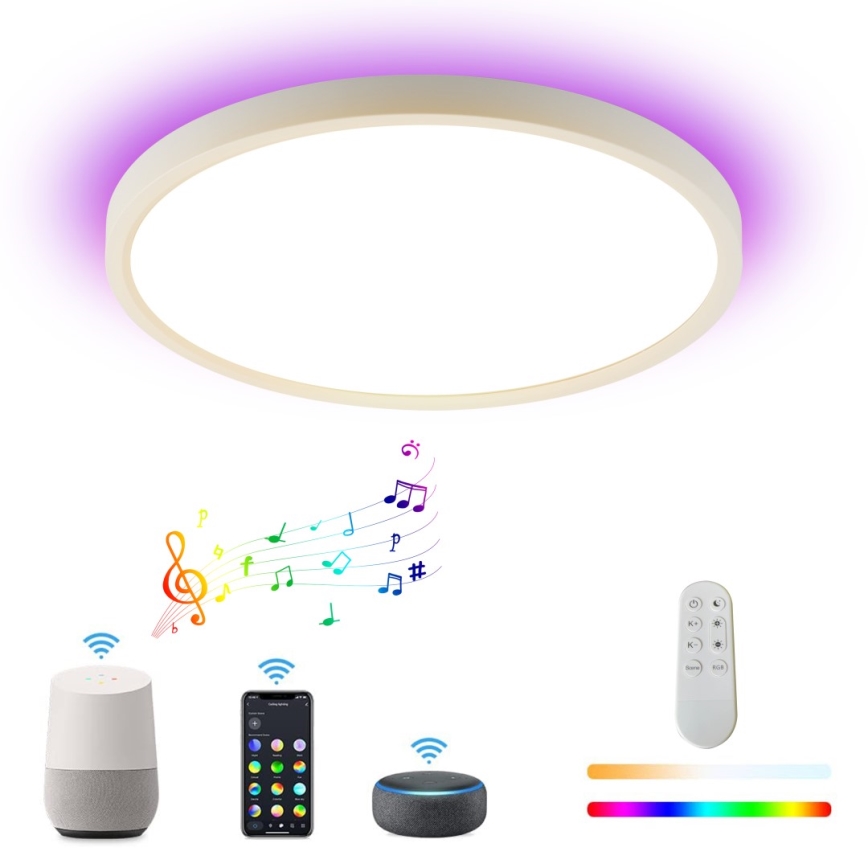 Immax NEO 07169-W60 - LED RGB+CCT Plafon ściemnialny NEO LITE TUDO 65W/230V 2700-6500K Wi-Fi Tuya + zdalne sterowanie biały