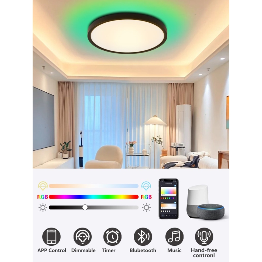 Immax NEO 07170-B60 - LED RGB+CCT Plafon ściemnialny NEO LITE TUDO LED/65W/230V 2700-6500K Wi-Fi Tuya czarny + zdalne sterowanie