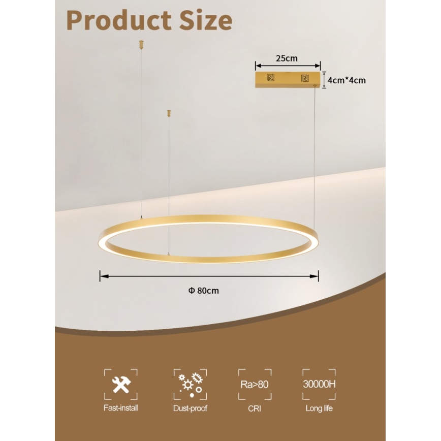 Immax NEO 07217L - LED Żyrandol ściemnialny na lince FINO LED/60W/230V 80 cm złoty Tuya + Pilot zdalnego sterowania