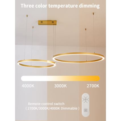 Immax NEO 07218L - LED Żyrandol ściemnialny na lince FINO LED/93W/230V 60/80cm złoty Tuya + pilot zdalnego sterowania