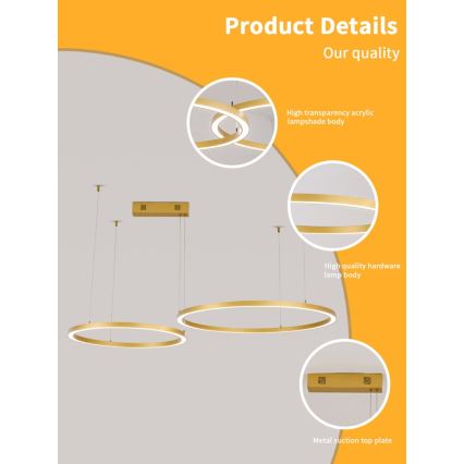 Immax NEO 07218L - LED Żyrandol ściemnialny na lince FINO LED/93W/230V 60/80cm złoty Tuya + pilot zdalnego sterowania