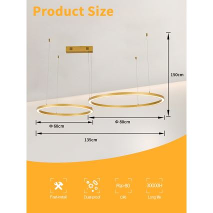 Immax NEO 07218L - LED Żyrandol ściemnialny na lince FINO LED/93W/230V 60/80cm złoty Tuya + pilot zdalnego sterowania