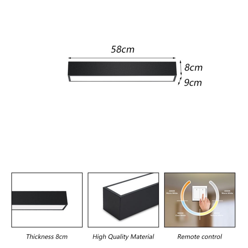 Immax NEO 07254L - LED Plafon ściemnialny NEO LITE LUNGO LED/20W/230V 3000-6000K Wi-Fi Tuya czarny + zdalne sterowanie