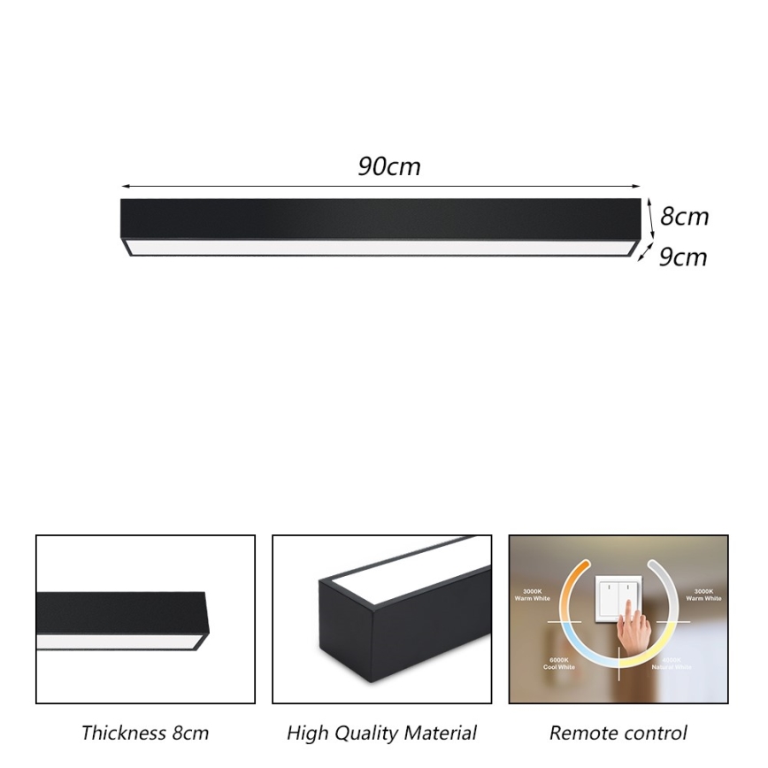 Immax NEO 07255L - LED Plafon ściemnialny NEO LITE LUNGO LED/20W/230V 3000-6000K Wi-Fi Tuya czarny + zdalne sterowanie