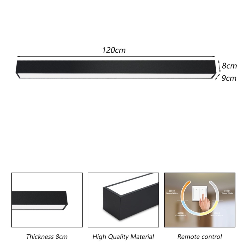 Immax NEO 07256L - LED Plafon ściemnialny NEO LITE LUNGO LED/38W/230V 3000-6000K Wi-Fi Tuya czarny + zdalne sterowanie