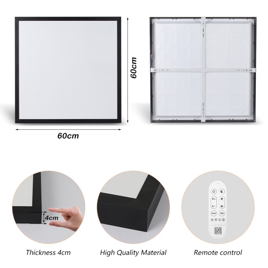 Immax NEO 07279L - LED Ściemnialny plafon łazienkowy NEO LITE FRAME LED/50W/230V IP44 Wi-Fi Tuya + Pilot zdalnego sterowania czarne