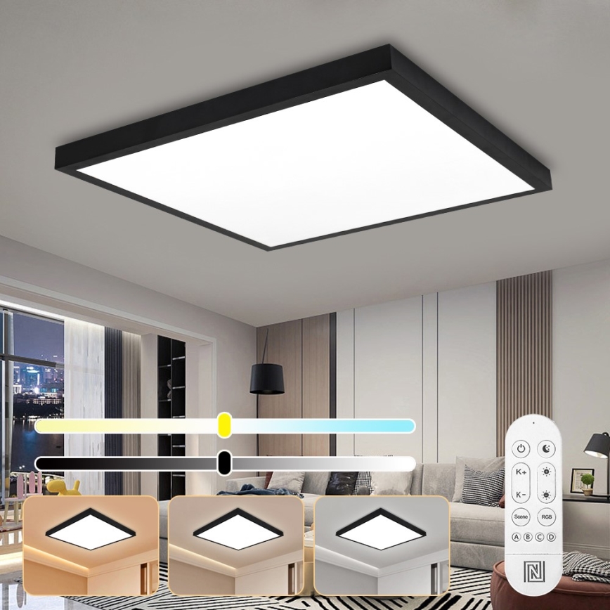 Immax NEO 07279L - LED Ściemnialny plafon łazienkowy NEO LITE FRAME LED/50W/230V IP44 Wi-Fi Tuya + Pilot zdalnego sterowania czarne
