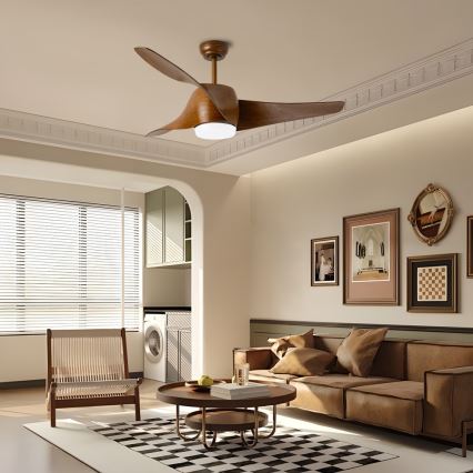Immax NEO 07286L - LED Ściemnialny wentylator sufitowy WAVE LED/18W/230V Wi-Fi Tuya brązowy śr. 132 cm + zdalne sterowanie