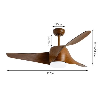 Immax NEO 07286L - LED Ściemnialny wentylator sufitowy WAVE LED/18W/230V Wi-Fi Tuya brązowy + pilot zdalnego sterowania