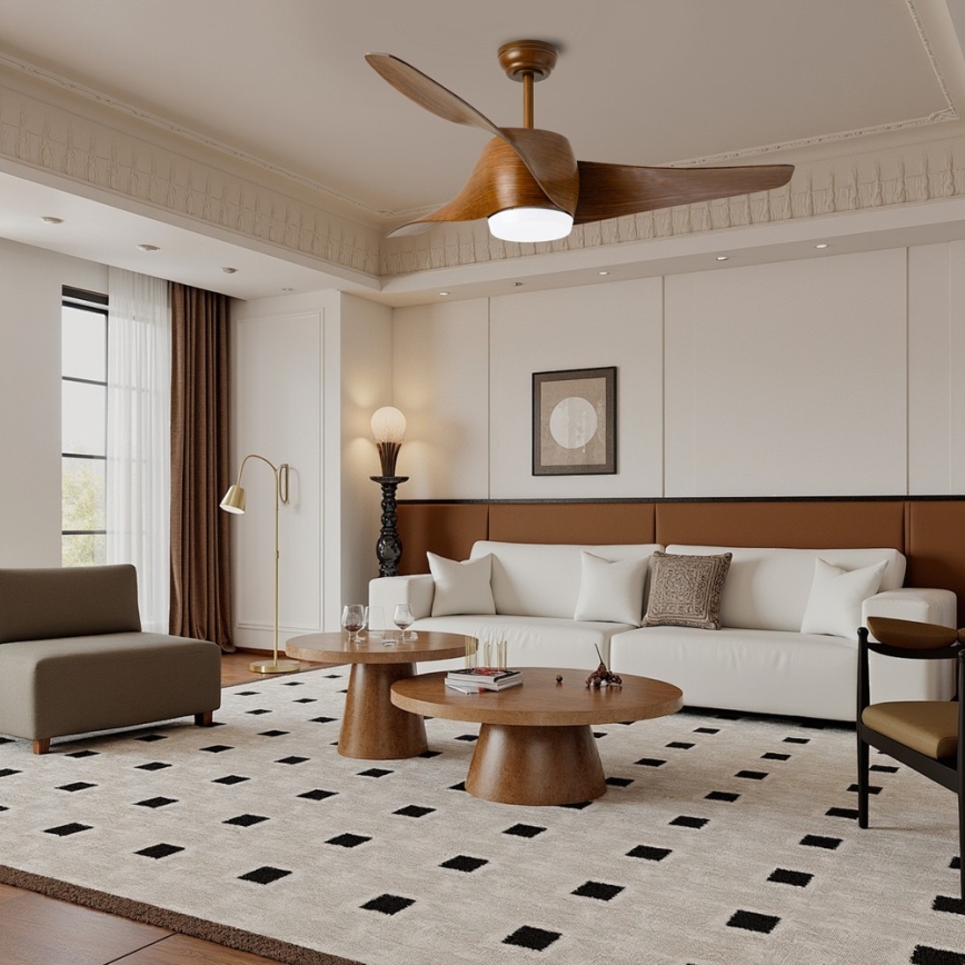 Immax NEO 07286L - LED wentylator sufitowy WAVE LED/18W/230V Wi‑Fi Tuya brązowy śr. 132 cm + pilot zdalnego sterowania