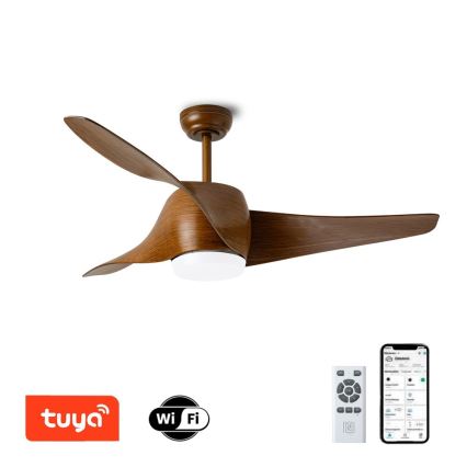Immax NEO 07286L - LED wentylator sufitowy WAVE LED/18W/230V Wi‑Fi Tuya brązowy śr. 132 cm + pilot zdalnego sterowania