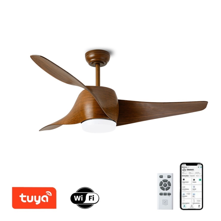 Immax NEO 07286L - LED wentylator sufitowy WAVE LED/18W/230V Wi‑Fi Tuya brązowy śr. 132 cm + pilot zdalnego sterowania