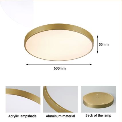 Immax NEO 07293L - LED ściemnialna lampa sufitowa NEO LITE SEMPLICI LED/60W/230V 3000–6000K, średnica 60 cm, Wi‑Fi Tuya, złota + pilot zdalnego sterowania