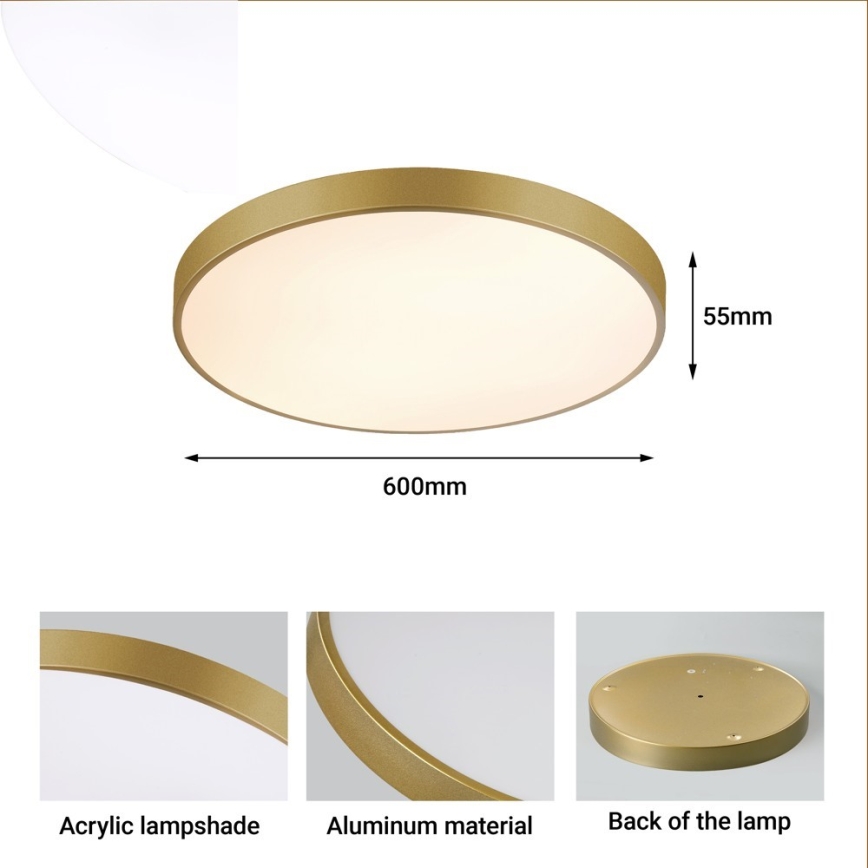 Immax NEO 07293L - LED ściemnialna lampa sufitowa NEO LITE SEMPLICI LED/60W/230V 3000–6000K, średnica 60 cm, Wi‑Fi Tuya, złota + pilot zdalnego sterowania