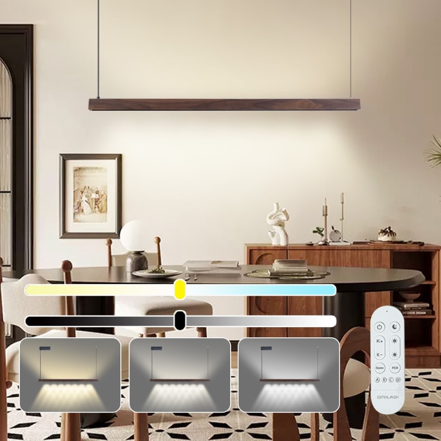 Immax NEO 07300L - Żyrandol LED ściemnialny na przewodzie MADEIRA LED/26W/230V Wi-Fi Tuya 122 cm orzech + pilot zdalnego sterowania