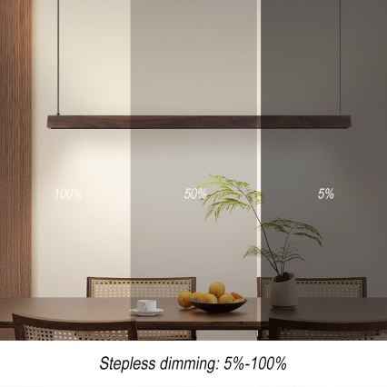 Immax NEO 07300L - Żyrandol LED ściemnialny na przewodzie MADEIRA LED/26W/230V Wi-Fi Tuya 122 cm orzech + pilot zdalnego sterowania