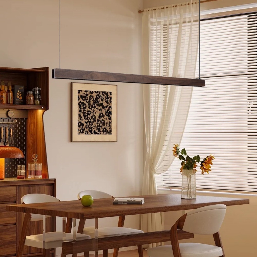 Immax NEO 07300L - Żyrandol LED ściemnialny na przewodzie MADEIRA LED/26W/230V Wi-Fi Tuya 122 cm orzech + pilot zdalnego sterowania