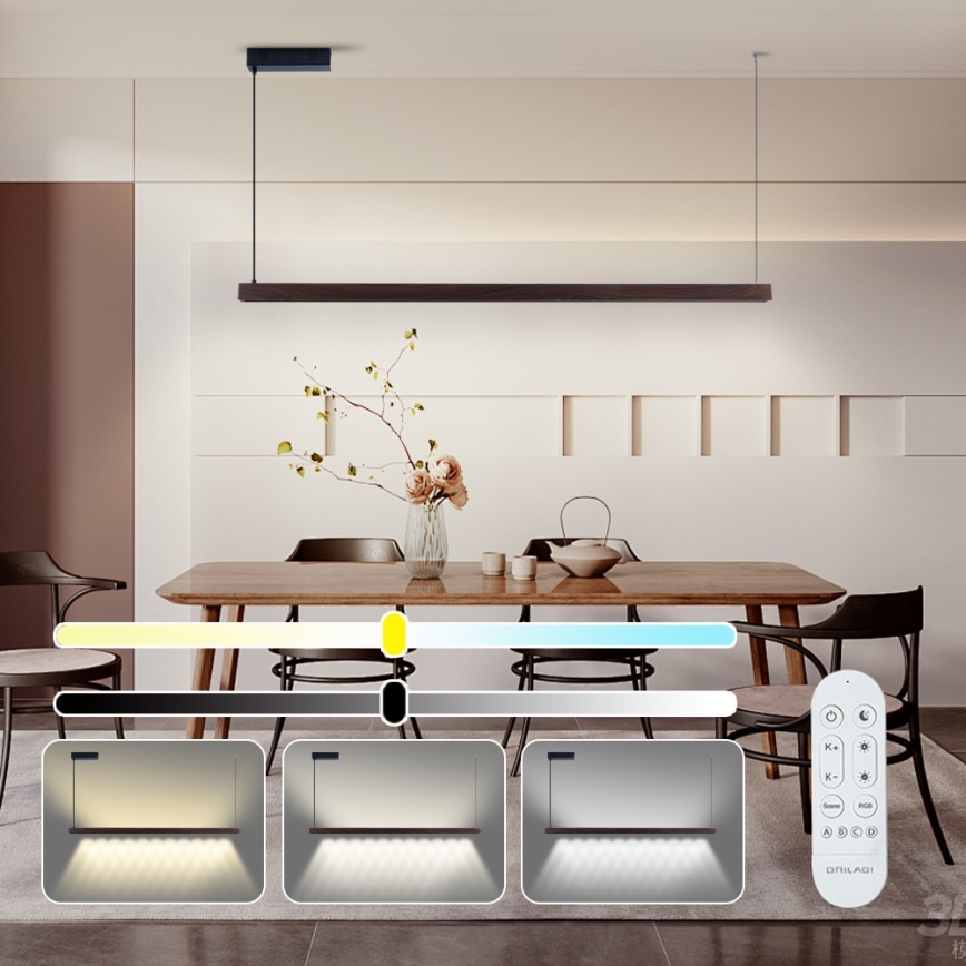 Immax NEO 07302L - LED ściemnialny żyrandol na linkach MADEIRA LED/44W/230V Wi-Fi Tuya, 202 cm, orzech + pilot zdalnego sterowania