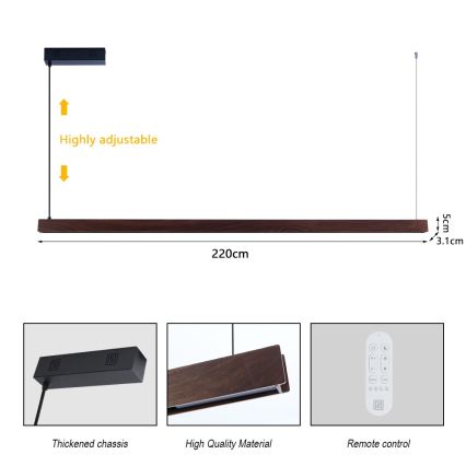 Immax NEO 07302L - LED ściemnialny żyrandol na linkach MADEIRA LED/44W/230V Wi-Fi Tuya, 202 cm, orzech + pilot zdalnego sterowania