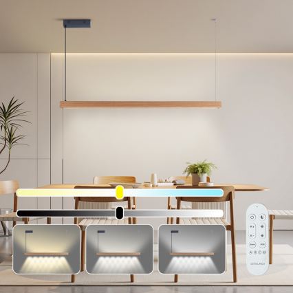 Immax NEO 07303L - ściemnialny żyrandol LED na lince MADEIRA LED/26W/230V Wi-Fi Tuya 122 cm dąb + pilot zdalnego sterowania