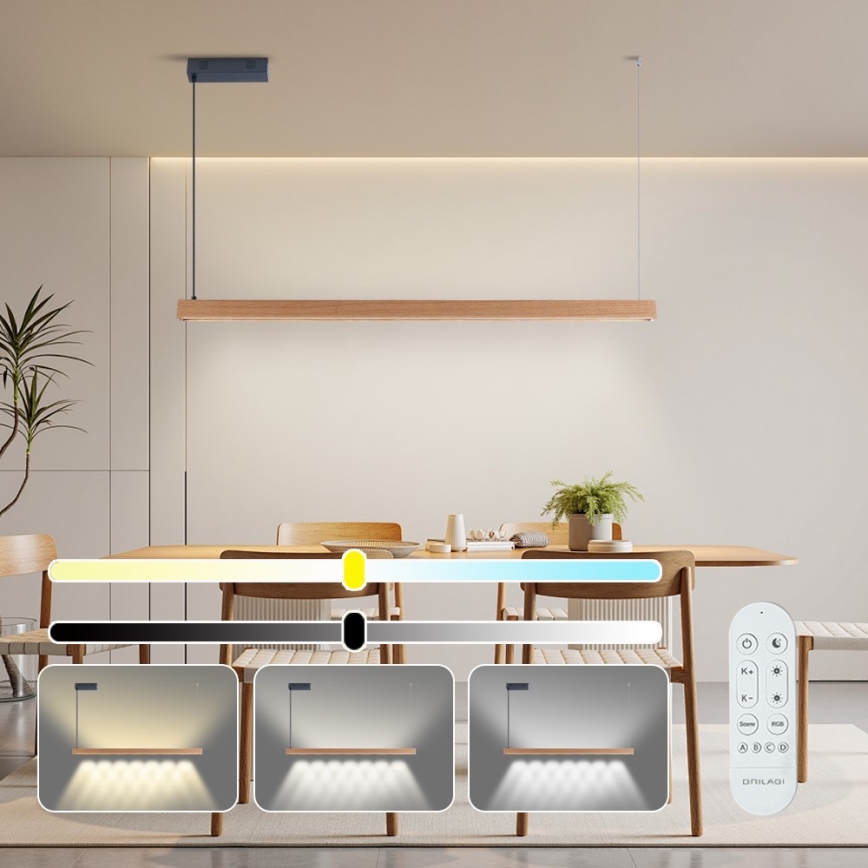 Immax NEO 07303L - ściemnialny żyrandol LED na lince MADEIRA LED/26W/230V Wi-Fi Tuya 122 cm dąb + pilot zdalnego sterowania