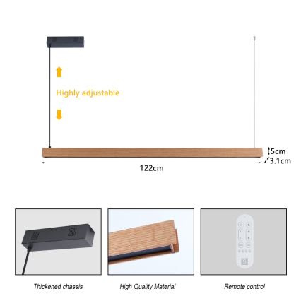 Immax NEO 07303L - ściemnialny żyrandol LED na lince MADEIRA LED/26W/230V Wi-Fi Tuya 122 cm dąb + pilot zdalnego sterowania