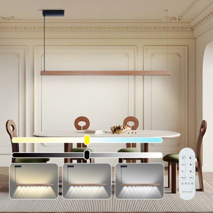 Immax NEO 07304L - ściemnialny żyrandol LED na linkach MADEIRA LED/33W/230V Wi-Fi Tuya 152 cm dąb + pilot zdalnego sterowania