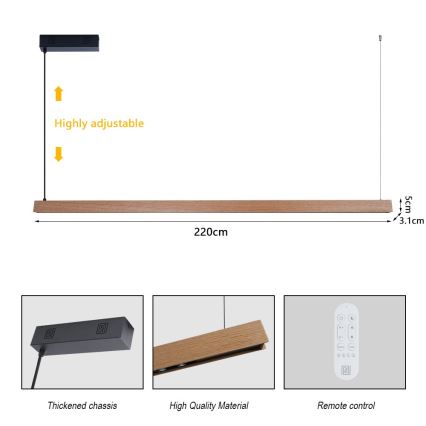 Immax NEO 07305L - ściemnialny żyrandol na linkach MADEIRA LED/44W/230V Wi-Fi Tuya 202 cm dąb + zdalne sterowanie