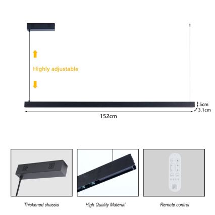 Immax NEO 07307L - ściemnialny żyrandol LED na linkach MADEIRA LED/33W/230V Wi-Fi Tuya 152 cm czarny + pilot zdalnego sterowania