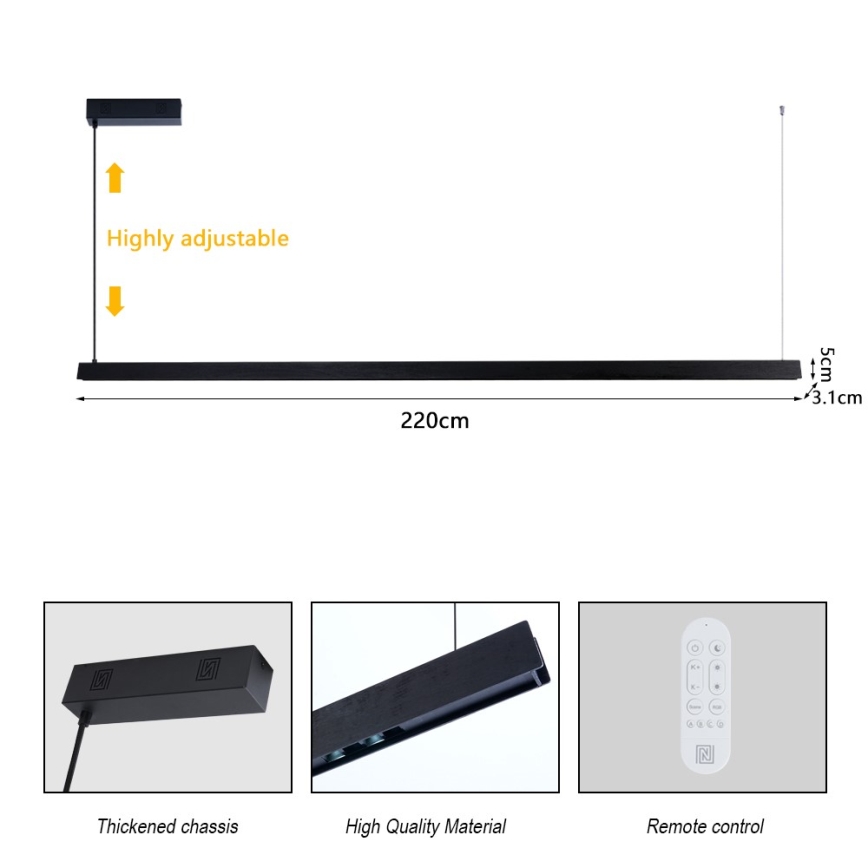 Immax NEO 07308L - LED Ściemnialny żyrandol na linkach MADEIRA LED/44W/230V Wi‑Fi Tuya 202 cm czarny + pilot zdalnego sterowania