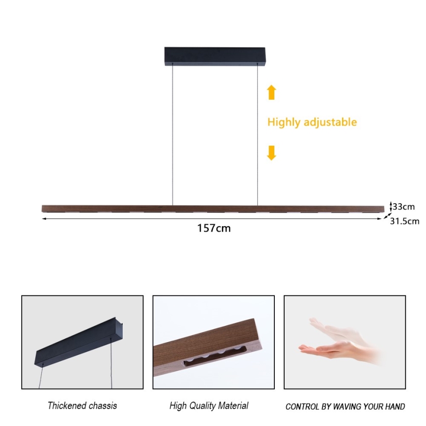 Immax NEO 07309L - LED ściemnialny żyrandol na linkach z czujnikiem MADEIRA LED/37W/230V 157 cm orzech