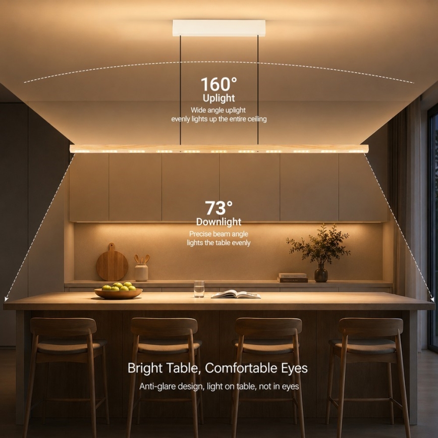 Immax NEO 07310L - ściemnialny żyrandol LED na linkach z czujnikiem MADEIRA LED/37W/230V 157 cm jesion