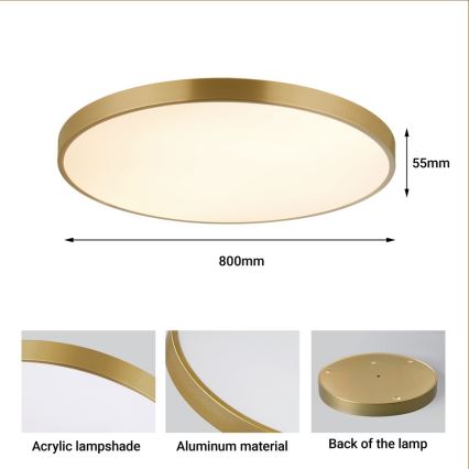Immax NEO 07311L - LED ściemnialna oprawa sufitowa SEMPLICI LED/96W/230V, średnica 80 cm, Wi‑Fi (Tuya), złota + pilot zdalnego sterowania