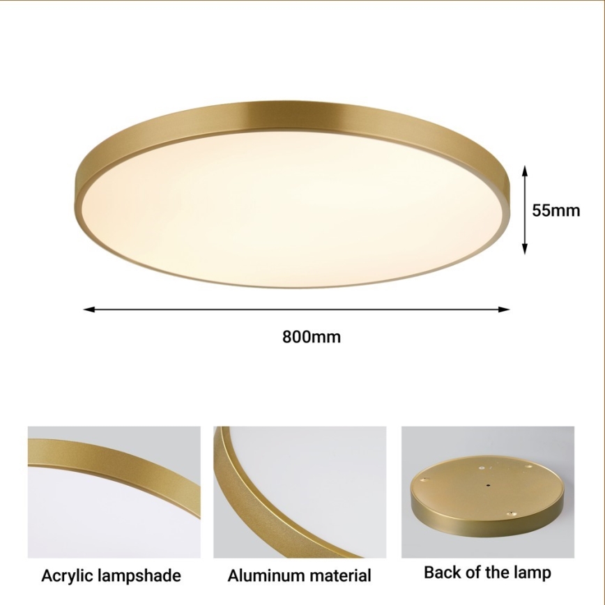 Immax NEO 07311L - LED ściemnialna oprawa sufitowa SEMPLICI LED/96W/230V, średnica 80 cm, Wi‑Fi (Tuya), złota + pilot zdalnego sterowania