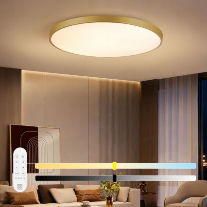 Immax NEO 07312L - ściemnialna lampa sufitowa LED SEMPLICI LED/128W/230V o średnicy 100 cm Wi-Fi Tuya złota + pilot zdalnego sterowania