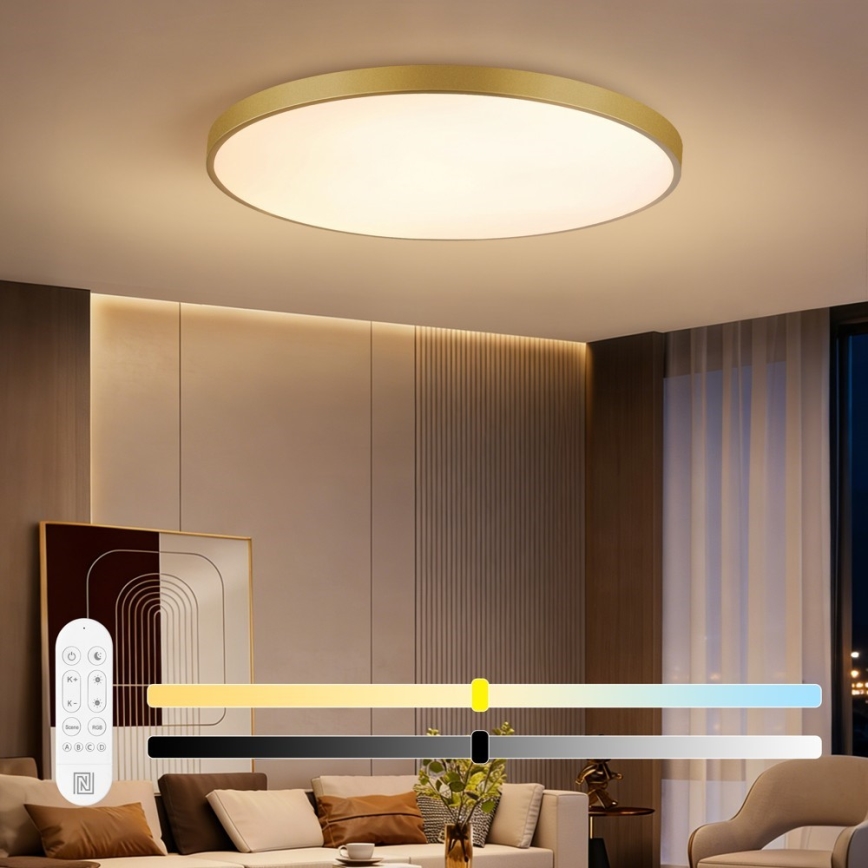 Immax NEO 07312L - ściemnialna lampa sufitowa LED SEMPLICI LED/128W/230V o średnicy 100 cm Wi-Fi Tuya złota + pilot zdalnego sterowania
