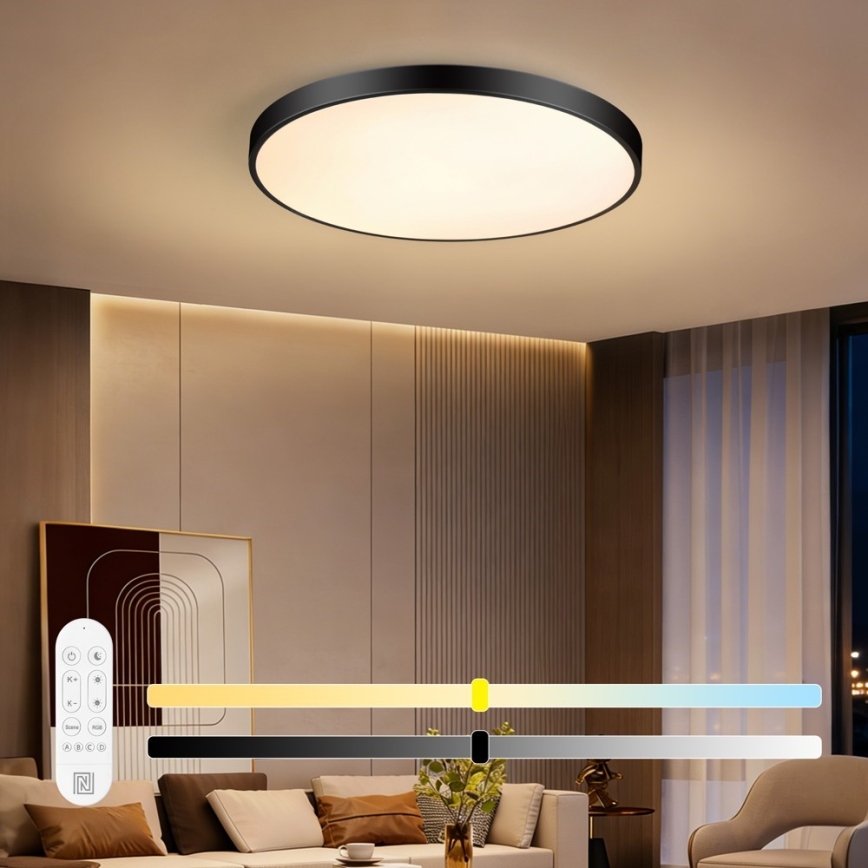 Immax NEO 07313L - Ściemnialna oprawa sufitowa LED SEMPLICI LED/96W/230V Ø 80 cm Wi-Fi Tuya czarna + pilot zdalnego sterowania